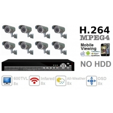 600TVL 8 ch channel CCTV Camera DVR Security System Kit Inc H.264 Network Mobile Access DVR and All-Weather 4-9mm IR 40M Bullet Bracket Camera with NO Hard Drive